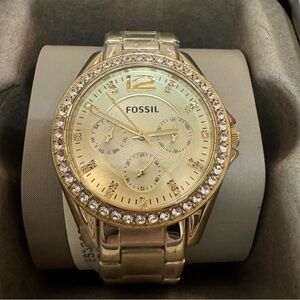 Fossil watch women’s with gemstones gold/chrome